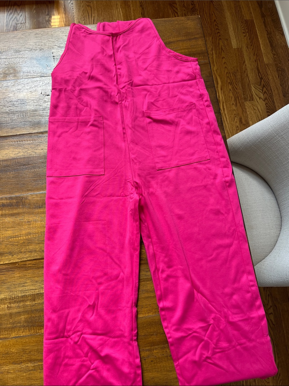 Bright Hot Pink Wide-Leg Jumpsuit with Front Pockets